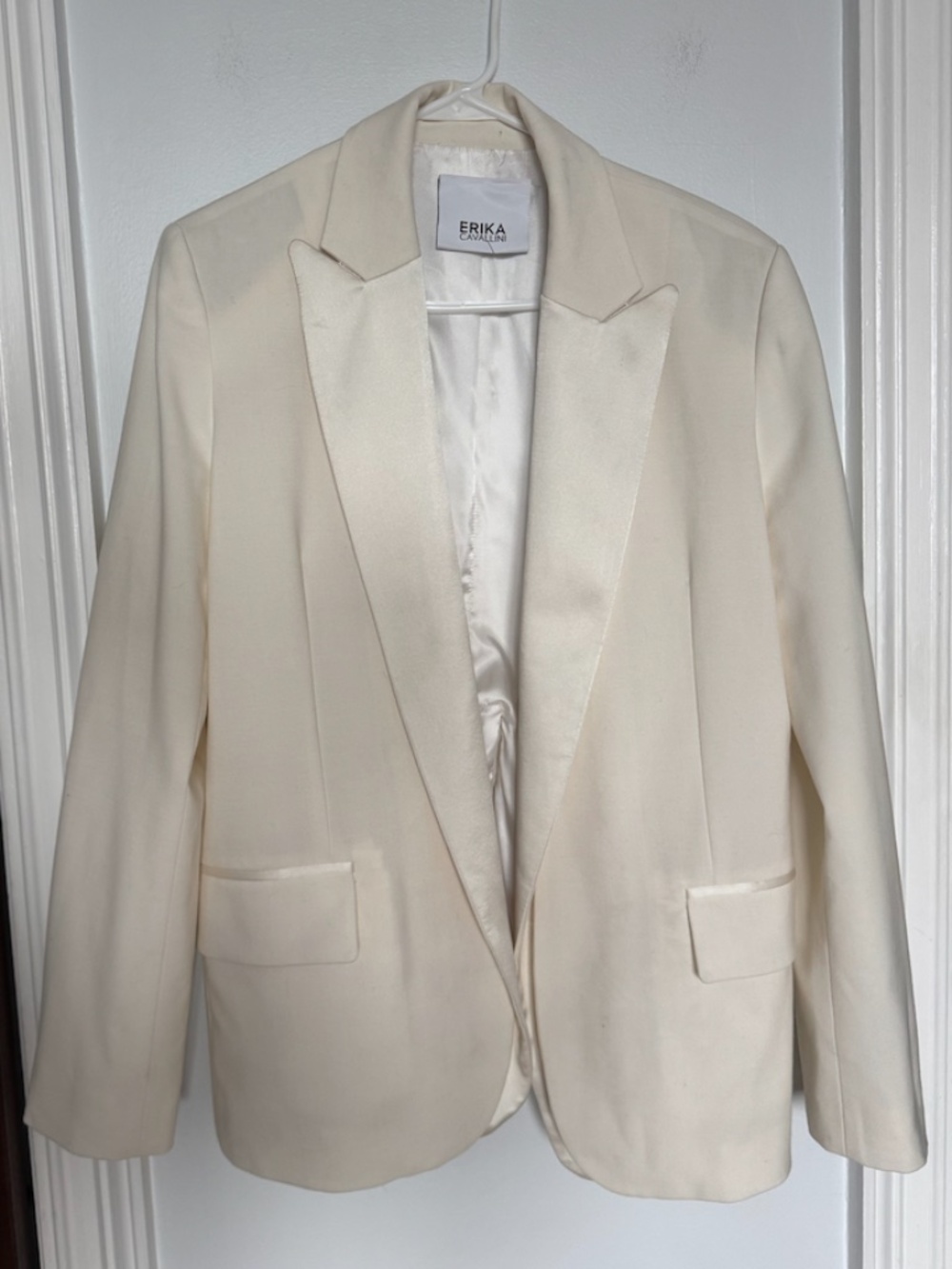 Erika Cavallini Ivory Tuxedo Wool + Silk Blazer in Small